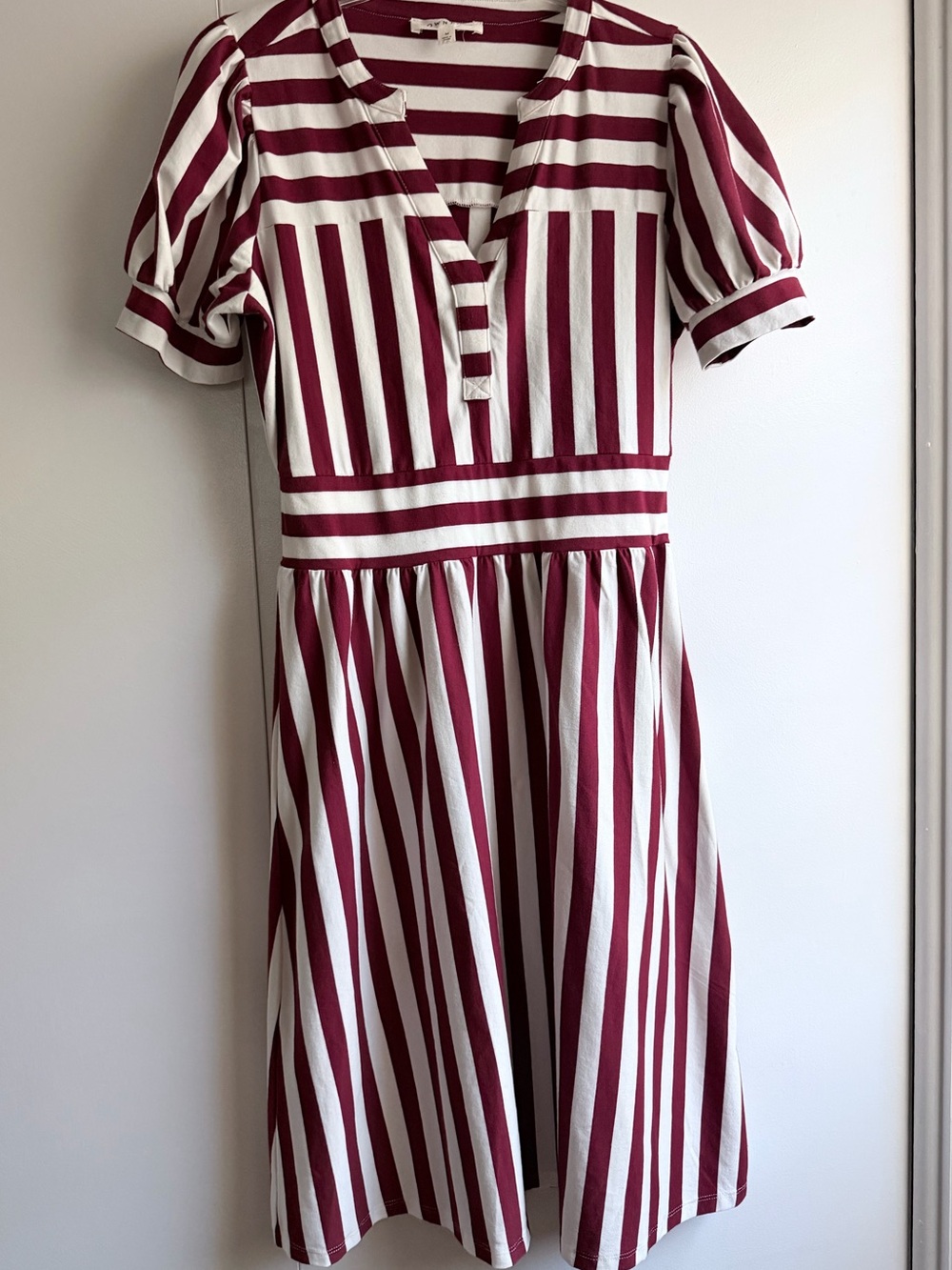 Striped Burgundy and White Midi Dress